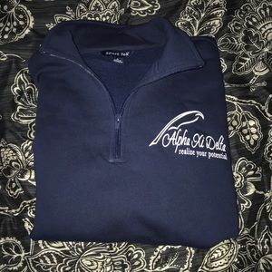 Dark blue Alpha Xi Delta quarter zip sweatshirt